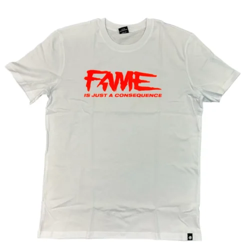 Camiseta Fame Blanca Letras Naranjas